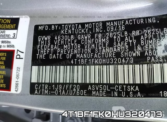 4T1BF1FK0HU320473 фото 10