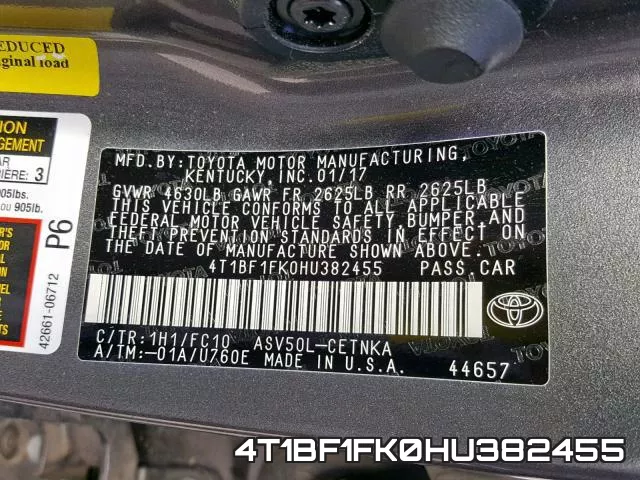 4T1BF1FK0HU382455 фото 2