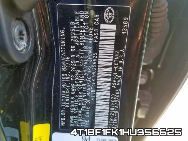 4T1BF1FK1HU356625 фото 2