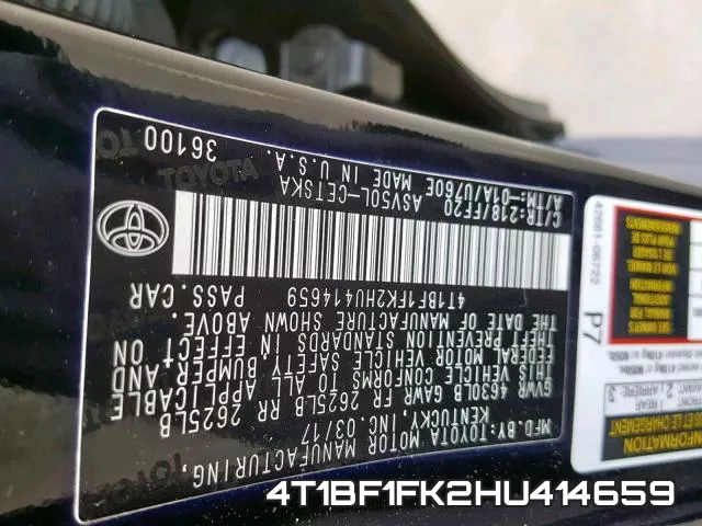 4T1BF1FK2HU414659 фото 2
