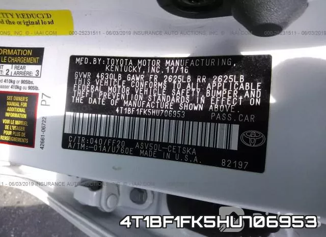 4T1BF1FK5HU706953 фото 10