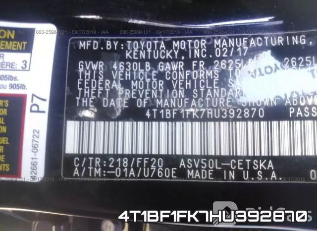 4T1BF1FK7HU392870 фото 10