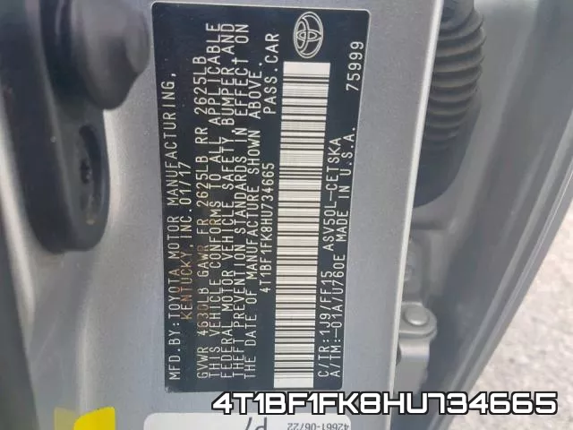 4T1BF1FK8HU734665 фото 2