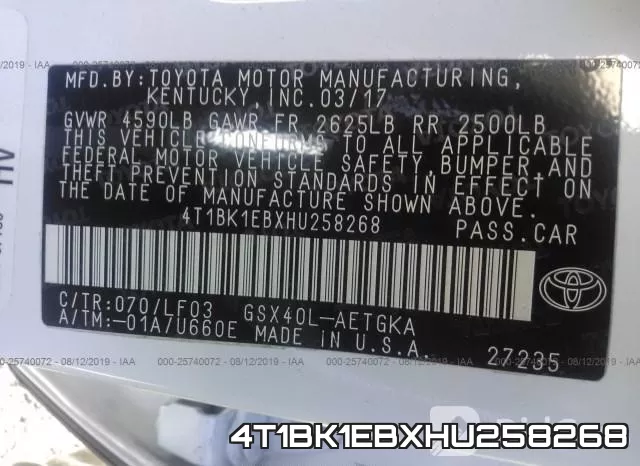 4T1BK1EBXHU258268 фото 10