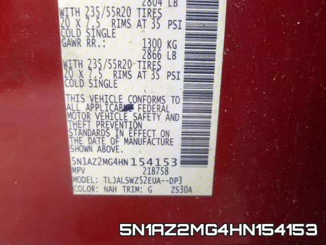5N1AZ2MG4HN154153 фото 2