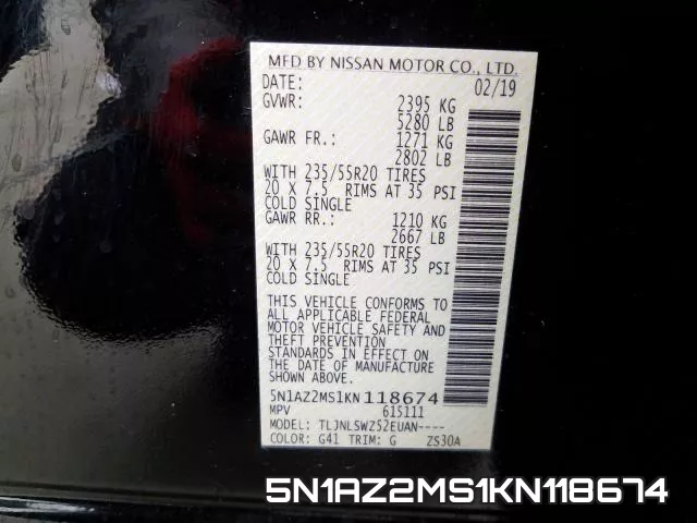 5N1AZ2MS1KN118674 фото 2