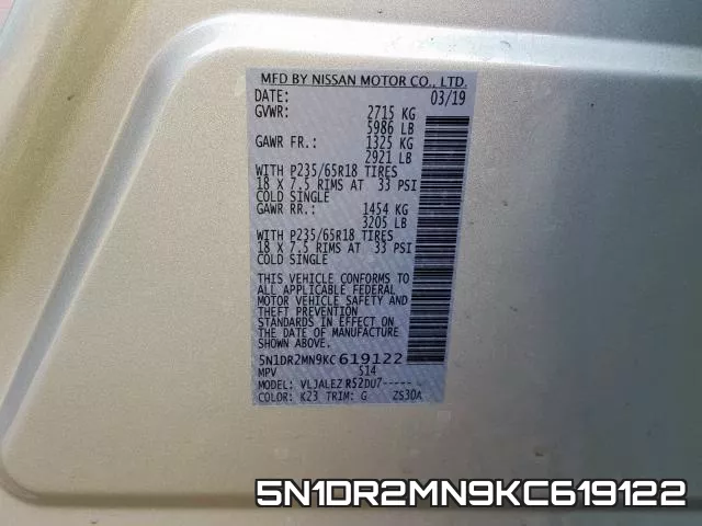 5N1DR2MN9KC619122 фото 2