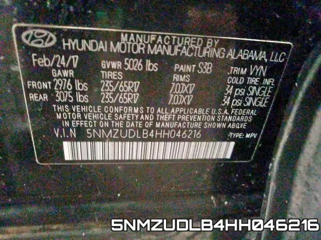 5NMZUDLB4HH046216 фото 2