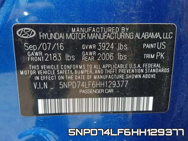 5NPD74LF6HH129377 фото 2
