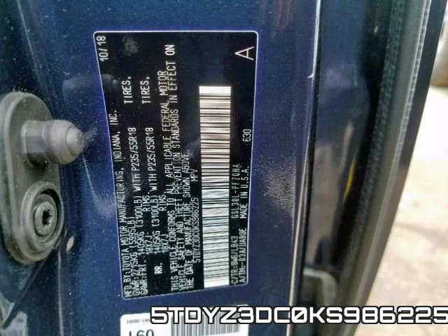 5TDYZ3DC0KS986225 фото 2