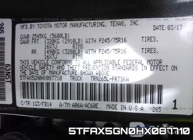5TFAX5GN0HX087710 фото 10
