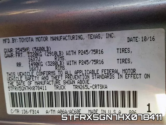 5TFRX5GN7HX078411 фото 2
