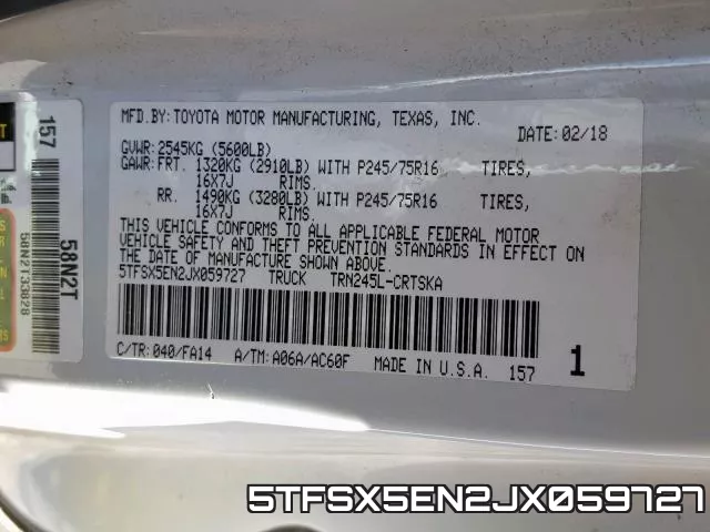 5TFSX5EN2JX059727 фото 2
