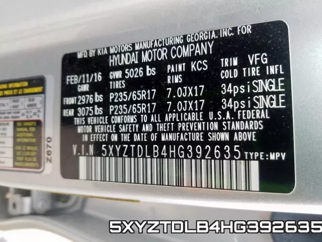 5XYZTDLB4HG392635 фото 2