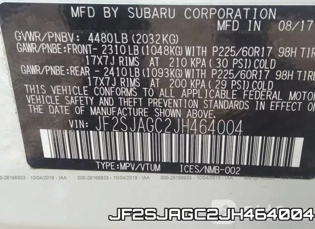 JF2SJAGC2JH464004 фото 9