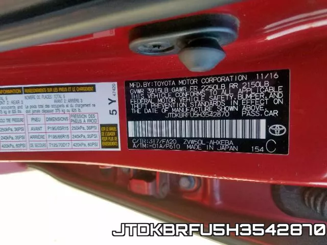 JTDKBRFU5H3542870 фото 2