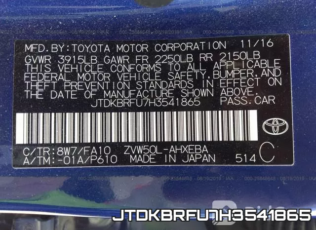 JTDKBRFU7H3541865 фото 10