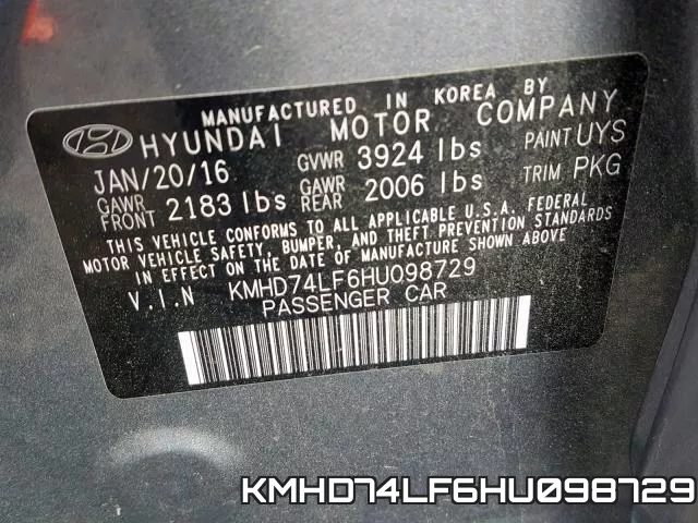 KMHD74LF6HU098729 фото 2