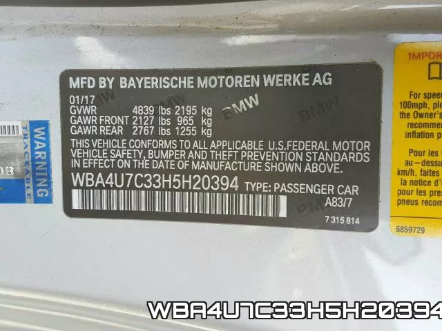 WBA4U7C33H5H20394 фото 2