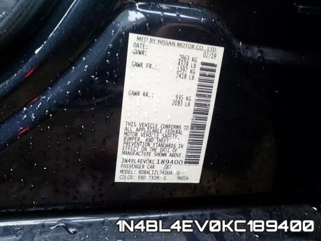 1N4BL4EV0KC189400 фото 2
