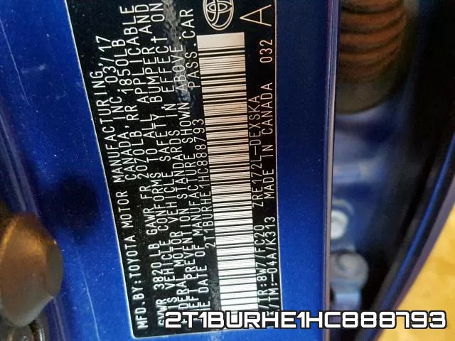 2T1BURHE1HC888793 фото 2
