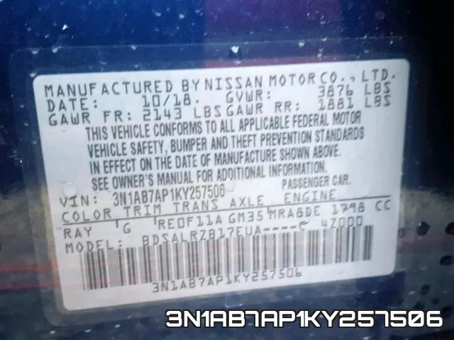 3N1AB7AP1KY257506 фото 2
