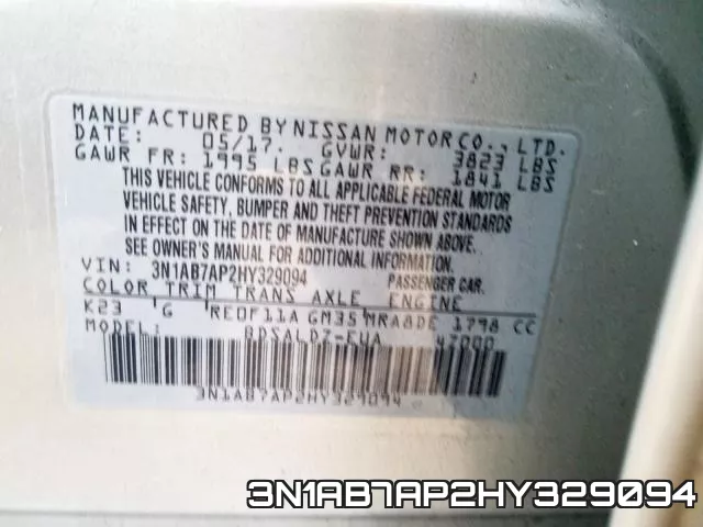 3N1AB7AP2HY329094 фото 2