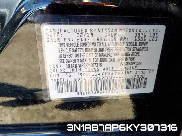 3N1AB7AP6KY307316 фото 2