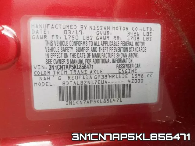 3N1CN7AP5KL856471 фото 2