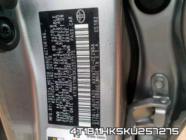 4T1B11HK5KU257275 фото 2