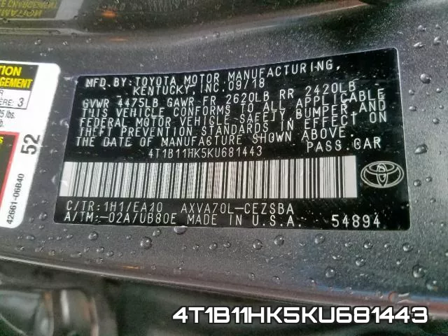 4T1B11HK5KU681443 фото 2