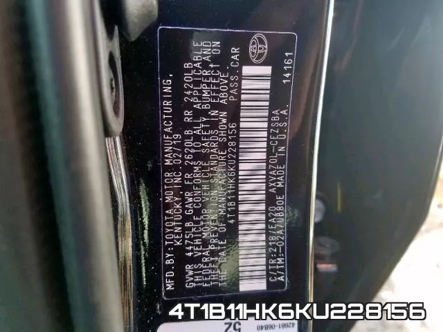 4T1B11HK6KU228156 фото 2