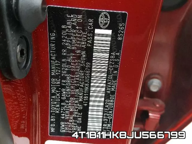 4T1B11HK8JU566799 фото 2
