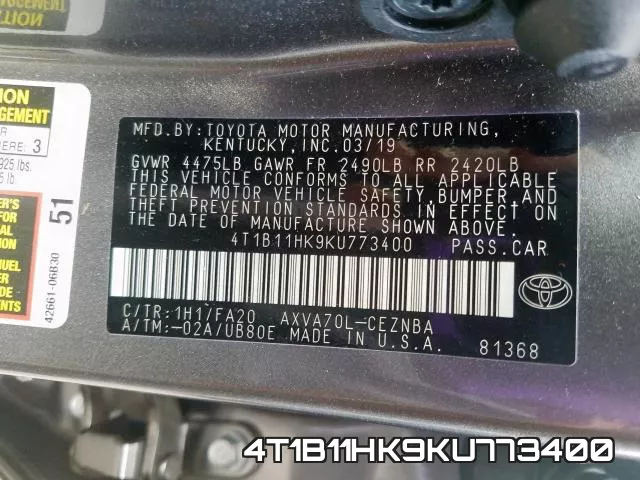 4T1B11HK9KU773400 фото 2