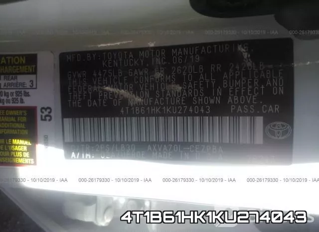 4T1B61HK1KU274043 фото 10