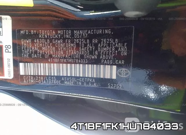 4T1BF1FK1HU784033 фото 10