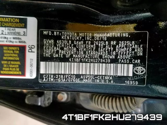 4T1BF1FK2HU279439 фото 2