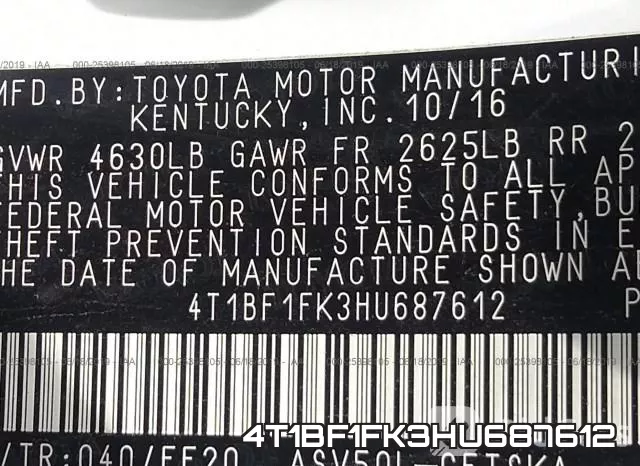 4T1BF1FK3HU687612 фото 9
