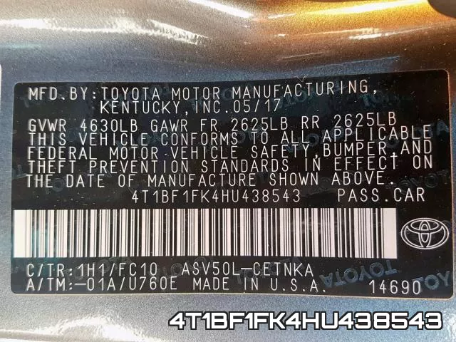 4T1BF1FK4HU438543 фото 2