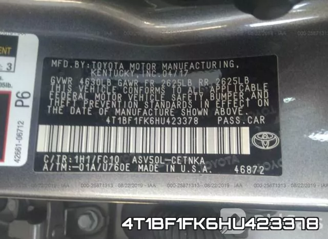 4T1BF1FK6HU423378 фото 10