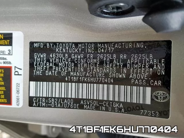 4T1BF1FK6HU770404 фото 2