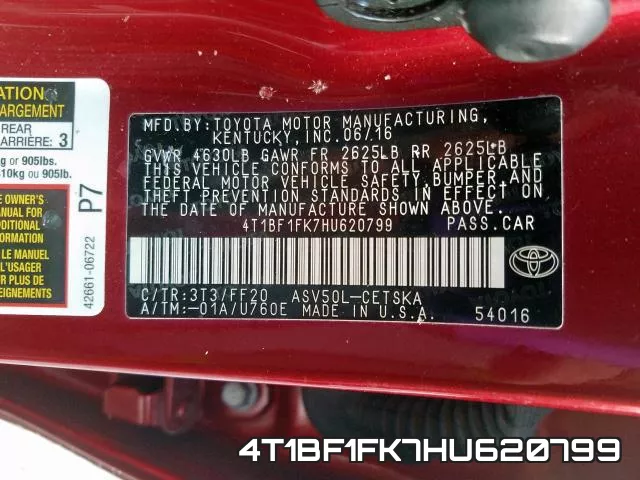 4T1BF1FK7HU620799 фото 2