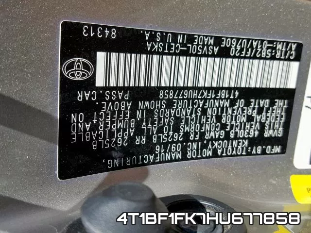4T1BF1FK7HU677858 фото 2