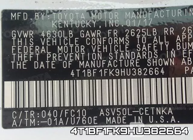 4T1BF1FK9HU382664 фото 10