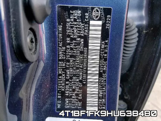 4T1BF1FK9HU638480 фото 2