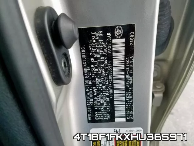 4T1BF1FKXHU365971 фото 2