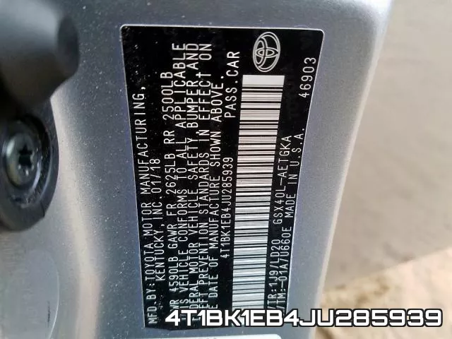 4T1BK1EB4JU285939 фото 2