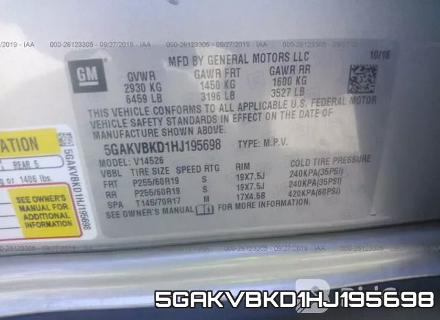 5GAKVBKD1HJ195698 фото 9