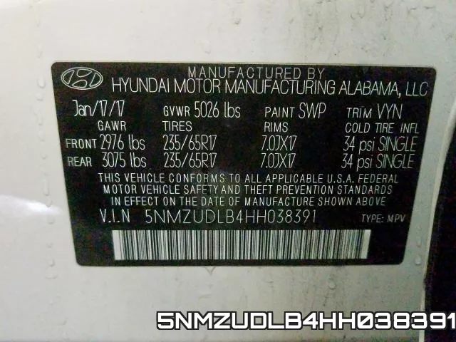 5NMZUDLB4HH038391 фото 2