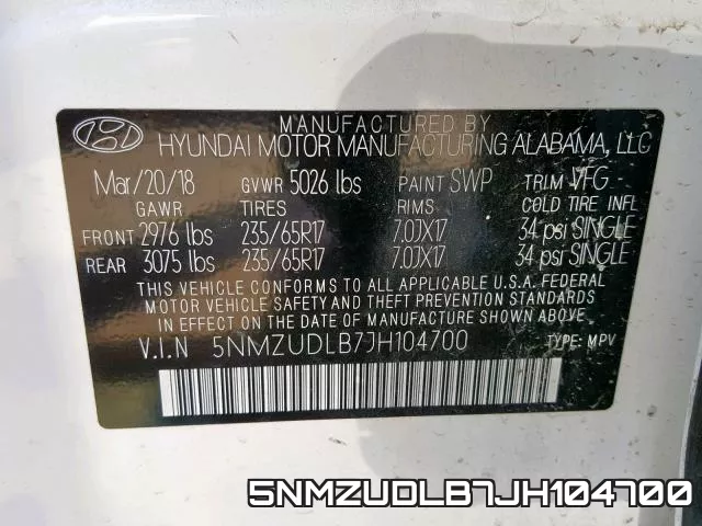 5NMZUDLB7JH104700 фото 2